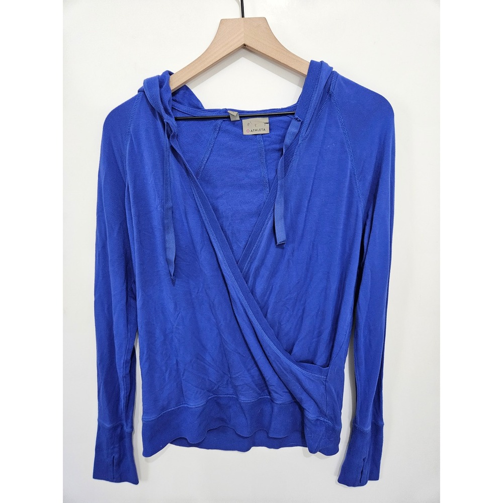 Athleta Womens Royal Blue Surplice Wrap Hoodie Long Sleeve Thumbhole Top Medium